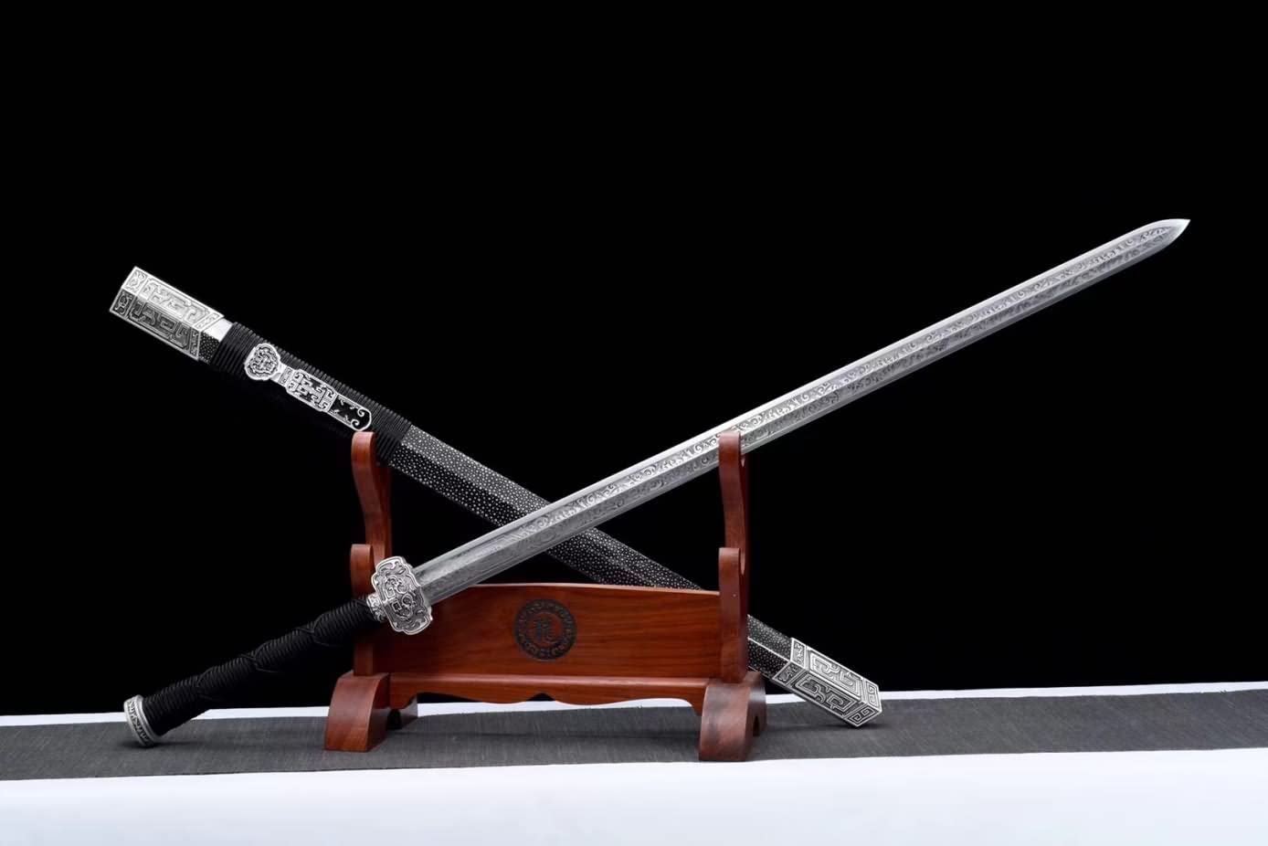 LOONGSWORD Chinese Sword,Ruyi jian Tactical Swords(Forged High Carbon Steel Blade,Skin Scabbard,Alloy Fittings)