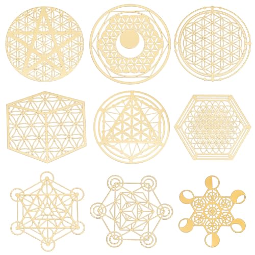 OLYCRAFT 9 Pcs Sacred Geometry Copper Stickers Flower of Life Decals Stickers Energy Tower Material for DIY Scrapbooks Resin Crafts Phone and Water Bottle Decorations