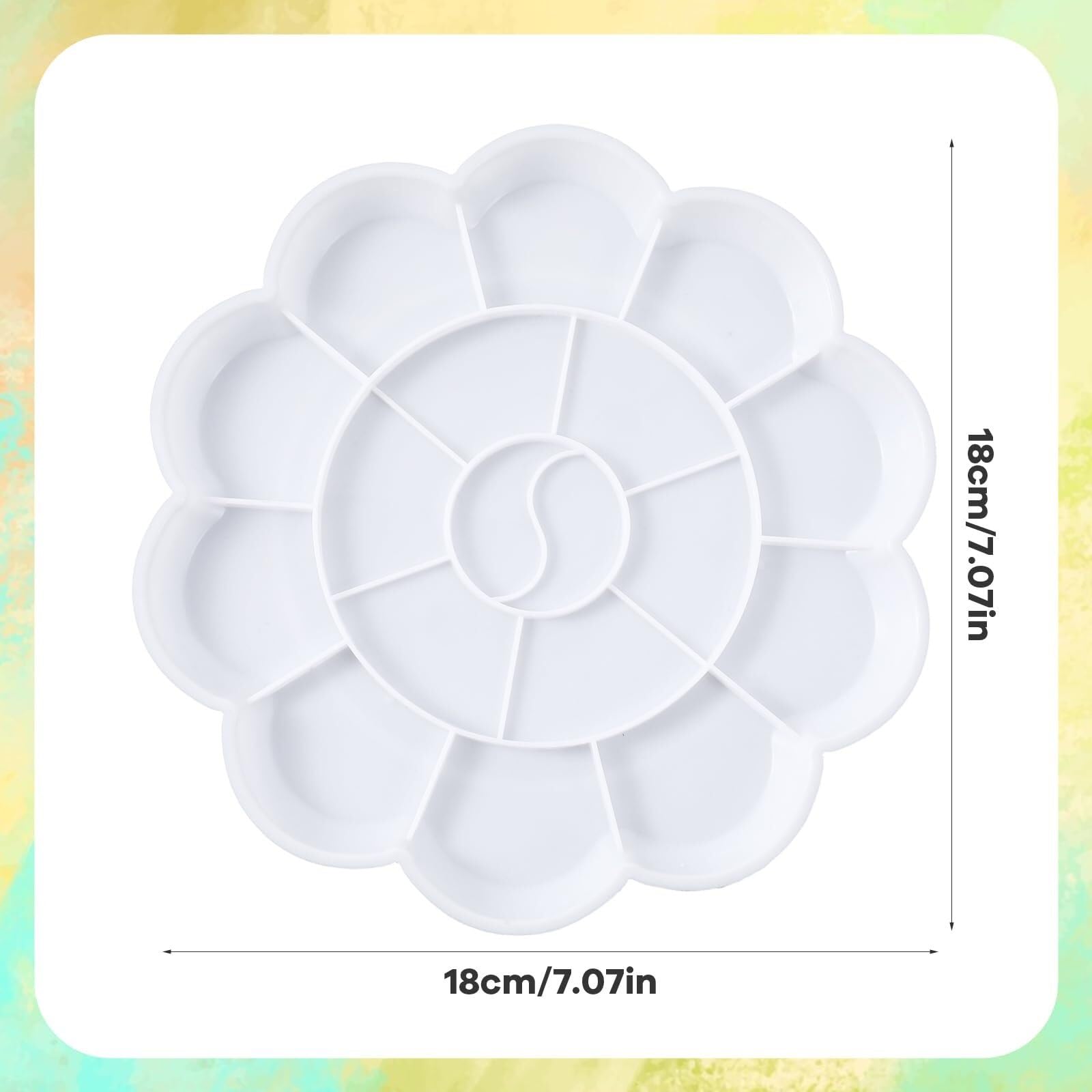 Farbmischpalette, Weiße Blumen-Aquarellfarbenpalette mit 18 Vertiefungen aus Kunststoff, 2er-Pack