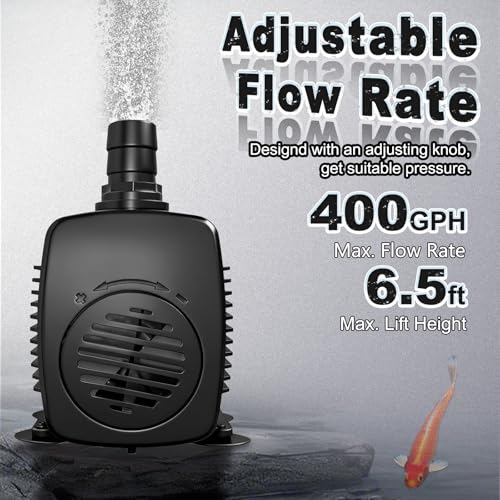 Image of 400GPH Submersible Fountain Pump with Tubing 10ft Outdoor Cord for Garden | Overheat Protection, Ground Cord with 3-Prong Plug Safer for Indoor and Outdoor Use