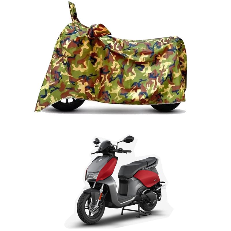 Image of Waterproof 100% PVC Coated Bike Scooty Two Wheeler Body Cover Compatible for Hero Electric V1 Plus /UV-Rays /Heat Protection /Birds Dropping /Scratchproof /Dust Proof [6X6 Jungle Print]