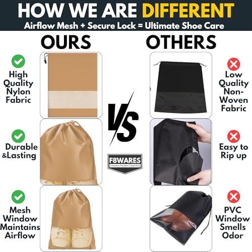 Image of F8WARES 6PK Premium Fabric Shoe Bag for Travel & Storage Travel Organizer for Women & Men Travel Accessories Shoes Bag for Travel - Shoe Bags Pouches Travel Shoe Cover (Khaki)