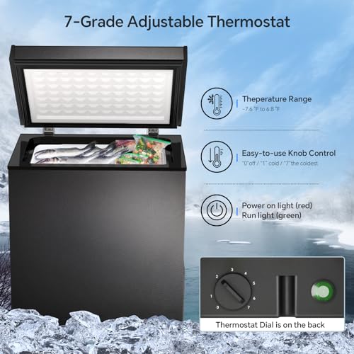 Image of Kismile 2.0 Cubic Feet Chest Freezer, Compact Deep Freezer for Home, Black | 2 Removable Basket, Adjustable Temperature, Free Standing Top Open Door, Fits Kitchen /Office /Bar
