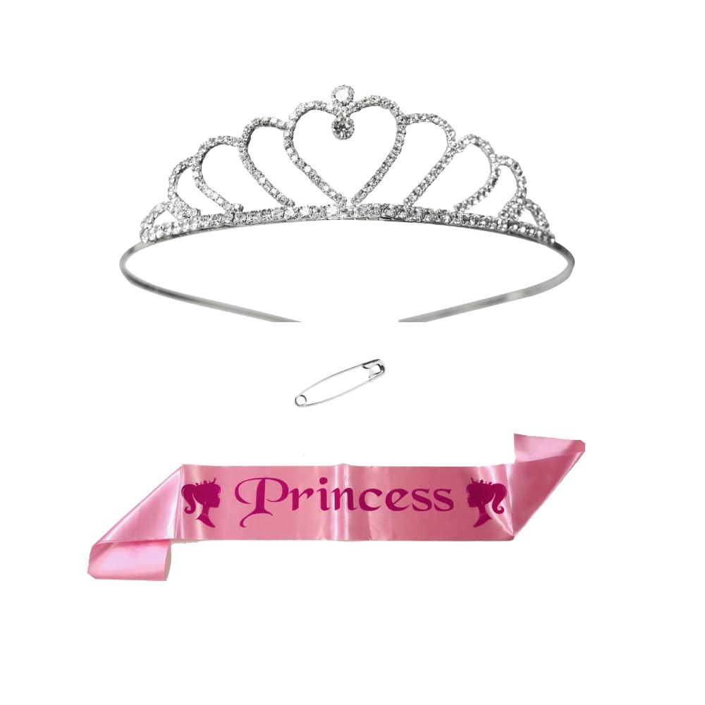Princess Sash & Crown Tiara Set - Princess Pink Satin Sash Ribbon and Diamond Studded Crown/Tiara Sash Birthday Gift for Girls & Women (B0C27VHNBN) Amazon Price History, Amazon Price Tracker