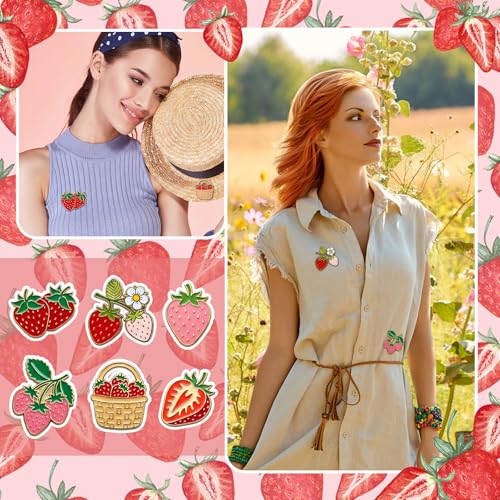 Image of Yinkin 32 Pcs Strawberry Enamel Pins Bulk Alloy Lapel Brooches Backpack Badges Brooch for Clothing Bag Hat Jacket Decor