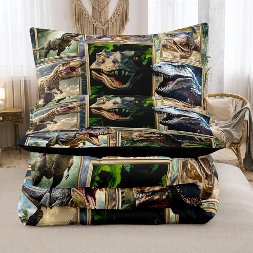 Image of Peopleareok Dinosaur Comforter Set Full (79x90 Inch), 3 Pieces 3D Dinosaur Bedding Set for Boys Teens, Super Soft Lightweight Dinosaurs Print Comforter Sets for All Seasons