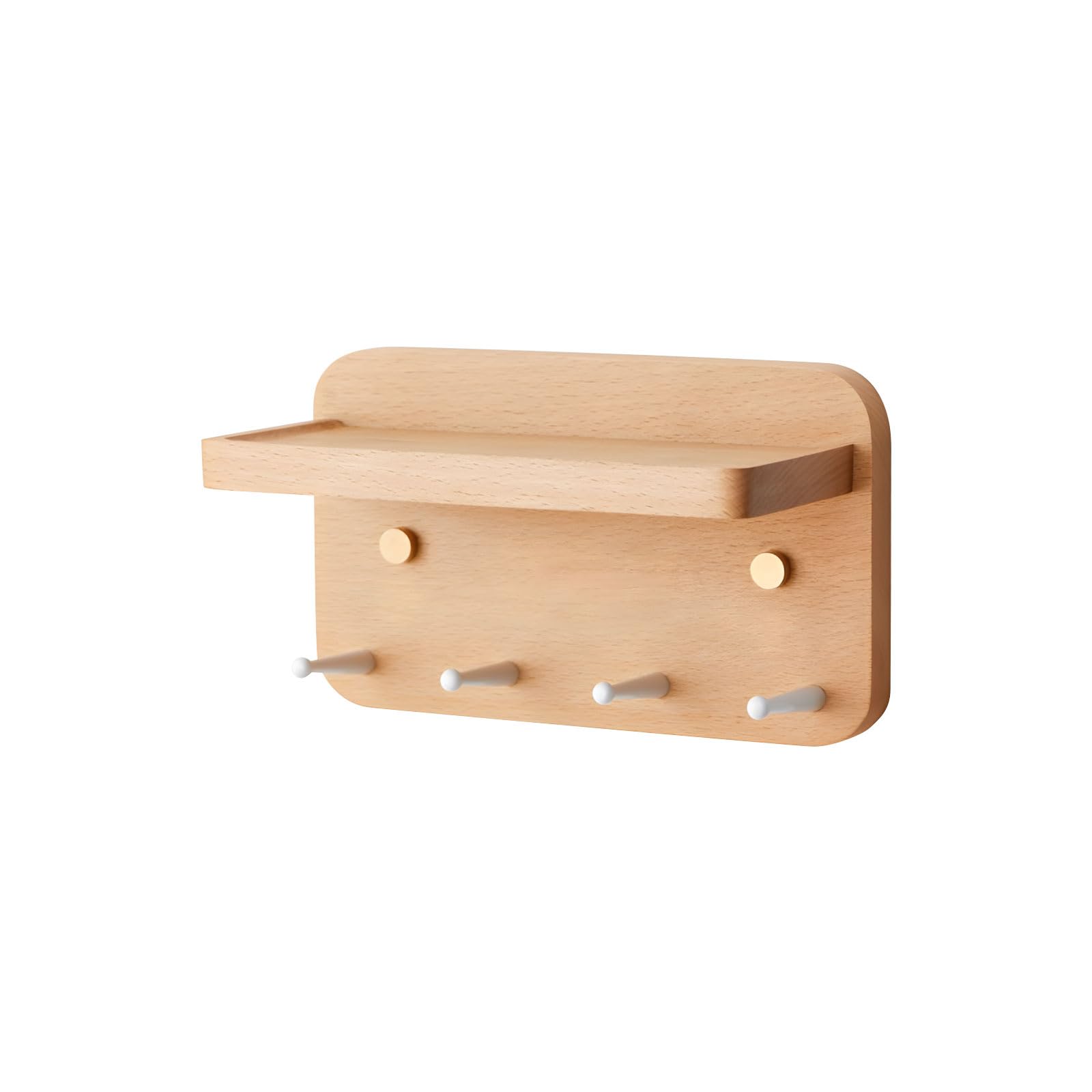 Kaeltsyn Planner Wall Mount 4 Consistent Metal Hooks and Wooden Tray for Keys Mail Small Items Management Peanut Hanger