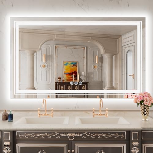 LED Mirror for Bathroom, 48"X36" with 8 RGB Backlit +3 Front Lit (Adjustable Individually), Anti-Fog, Large Lighted Bathroom Vanity Mirror for Wall,Shatterproof,Memory Function,Tempered Glass