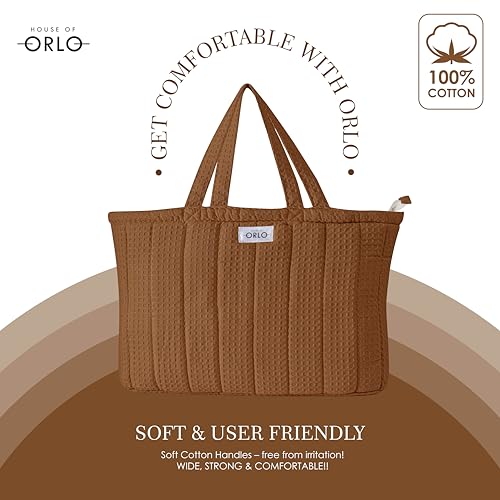 Image of Premium Cotton Waffle Quilted Tote Bag, Large Spacious Handbag for College, Office, Work, Travel, Shopping & Daily Use