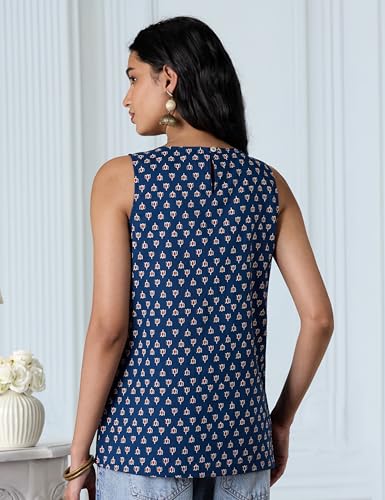 Image of Amazon Brand - Myx Women's Cotton Printed Sleeveless Short Kurti (Available in Plus Sizes)