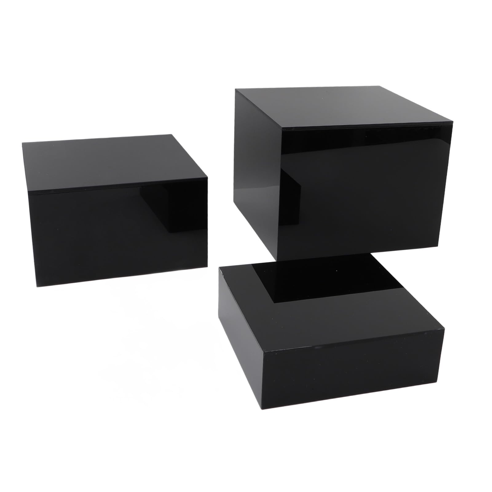 Confezione da 3 alzate in acrilico per tavolo da dessert, design impilabile cubico per mostrare torte, snack, gioielli, alzate trasparenti per buffet, facili da mantenere, 3 misure (nero)