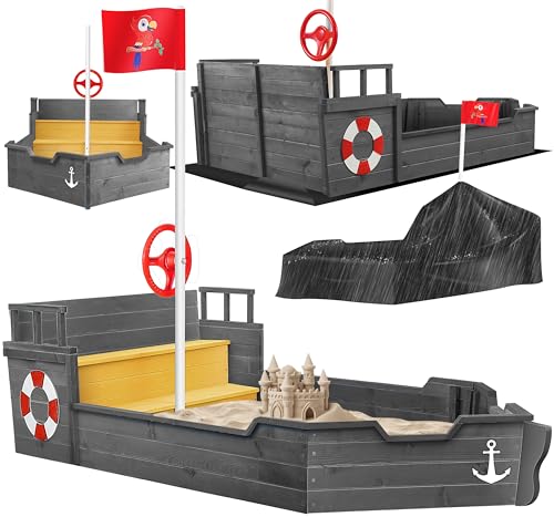 KIDIZ® Sandkasten AHOI - Piratenschiff Boot Segelschiff aus Holz...