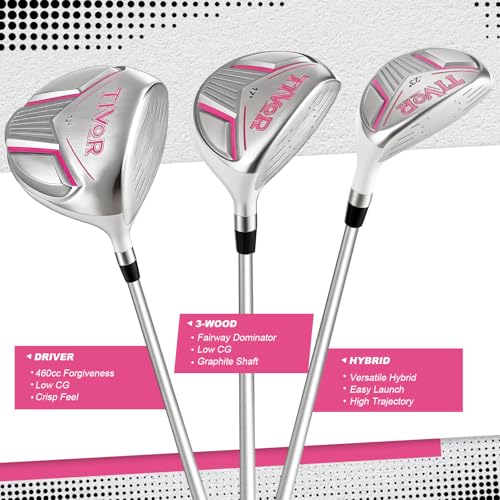 Image of Golf Clubs Set Complete 14-Piece with Driver Fairway Hybrid Irons Putter Stand Bag & 3 Headcovers for Men Women Right Left Handed - Beginner Golf Sets Pink Black