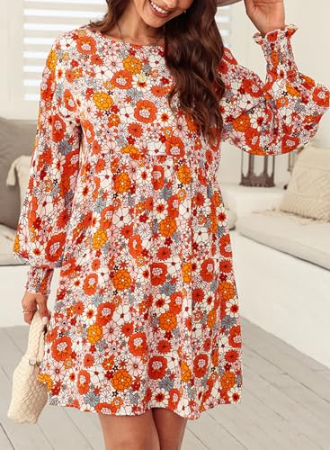 Dokotoo Womens Fall Dress 2025 Long Sleeve Babydoll Mini Dress Floral Flowy Boho Dresses3