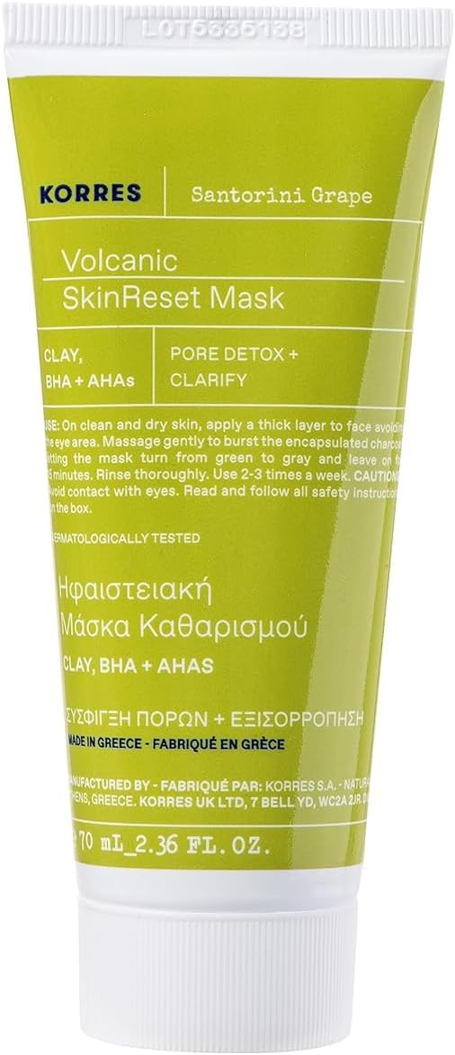 Santorini Grape Skin Refining Mask With Volcanic Sand, Activated Carbon Capsules And Salicylic Acid BHA For Pore Appearance, Gentle Exfoliation And Smoother Look, Vegan Skincare, 2.36 Fl Oz