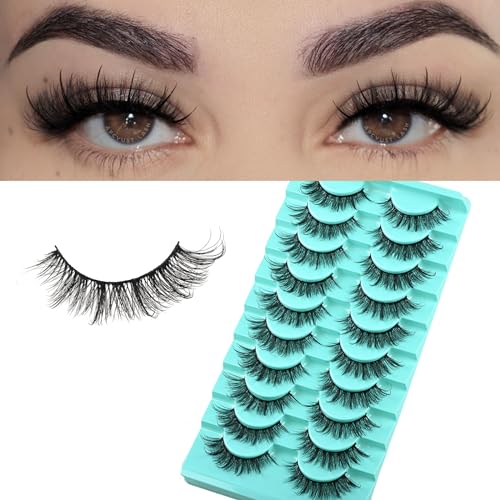 APCYUST Mink Lashes Wispy Eyelashes Natural Fake Lash Pack Fluffy Lashes False Short Strips Eyelash 3D Cat Eye Pestañas Cluster Set that Looks Like Extensions for Daily Makeup (Hybrid+Wispy Lash)