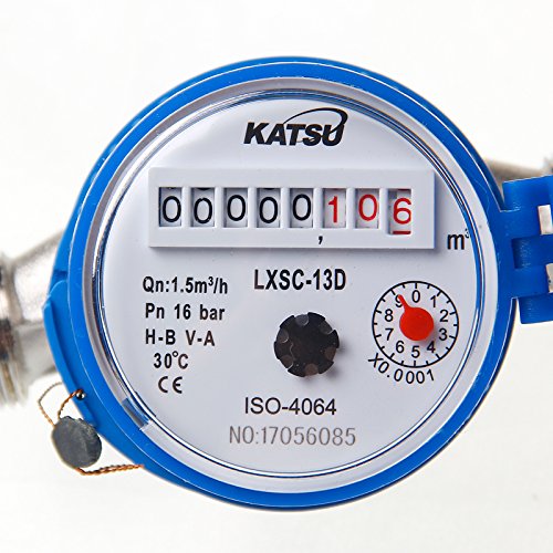 KATSU Wasserzähler Kaltwasser Kaltwasserzähler 13mm ABS Kunststoff Heim Garten Wasserdurchflussmesser mit Messingbeschlägen, Trockenzähler