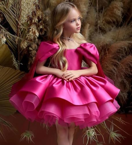Satin Flower Girl Dress Toddler Short Girl Pageant Dresses A Line Short Puffy Birthday Party Dress with Bow 2025 TJ134