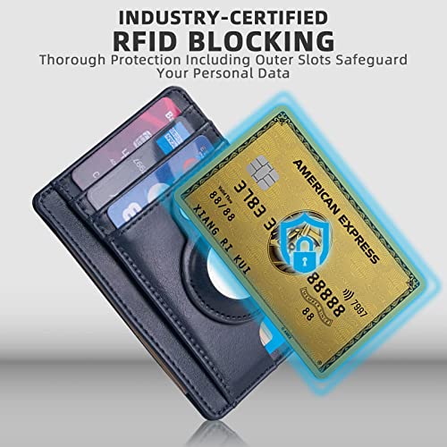 Mutural Slim Minimalist Wallet for Men with Detachable Case Holder for Airtag, Leather Front Pocket Wallet Credit Card Case (Blue)3