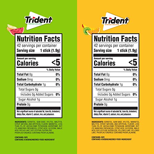 Image of Trident Sugar-Free Chewing Gum Variety Pack, Fruit, 15 Packs of 14 Pieces