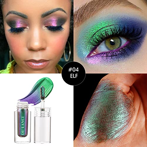 De'lanci Glitter Liquid Eyeshadow, Highly Pigment Multichrome Shimmer Eyeshadow Green, Intense Multicolor Shifting Long-Lasting Holographic Eye Makeup, 1.6G (#04 Elf) - Peacock #TOP1