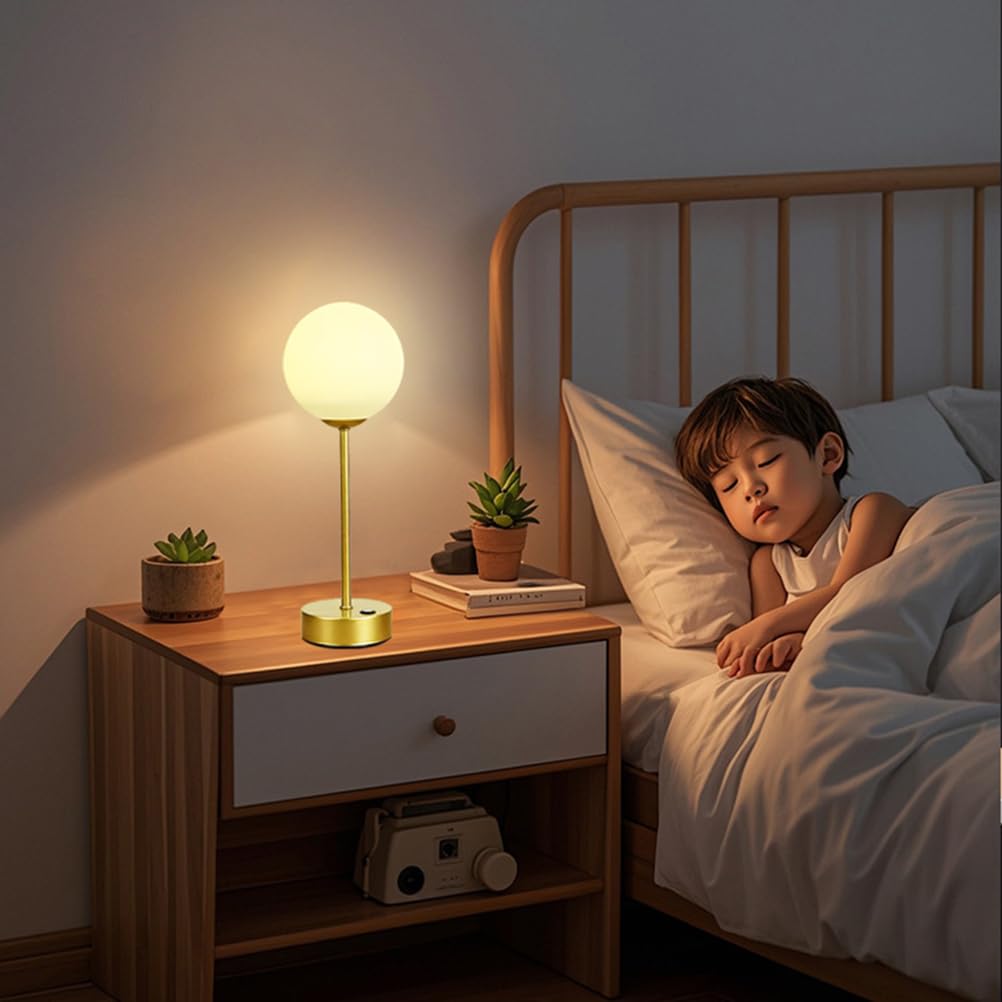 AoLa Akku Tischlampe Kabellose LED Mond Tischleuchte Dimmbar mit Touch Control Kugel Mond Lampe USB Aufladbar Batteriebetrieben Nachttischlampe Ohne Kabel Kinderzimmer Deko Nachtlicht Gold