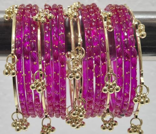 Image of kashmiri ghangharoo glass bangle Set For Women And Girls | Light Weight Bangles | Traditional Transparent Fancy Glass Chudi Set for Wedding, Party (18 Bangles)