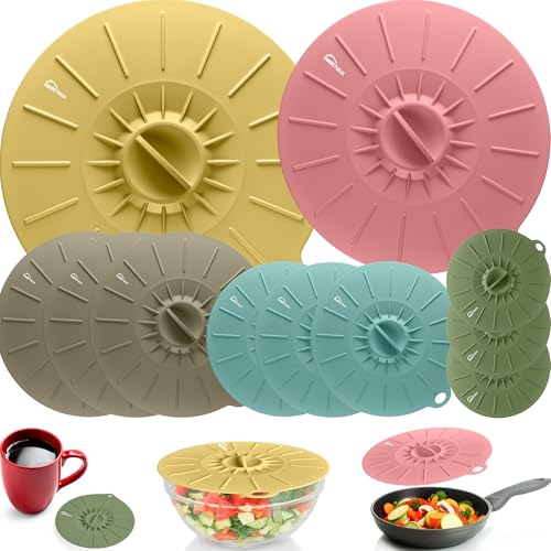 Image of Microwave Cover Silicone Lids - Set of 11 Pieces - Suction Covers for Pots, Pans, Bowls, Cups, Skillets - Splatter Protection - Easy Food Storage - BPA Free