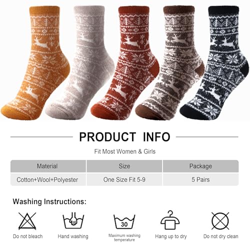 Image of ICEIVY Socks Women, Soft Knit Wool Winter Thick Warm Cabin Fuzzy Crew Women Socks 5 Pack