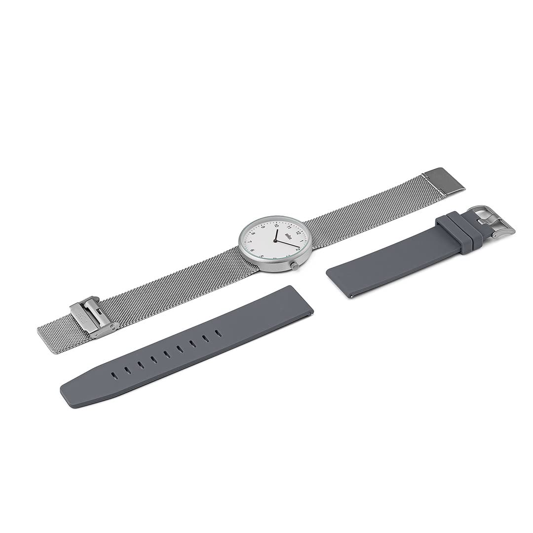 Braun Orologio analogico al quarzo a 2 lancette con cinturino aggiuntivo in gomma siliconica, anse a molla a sgancio rapido, 38 mm.