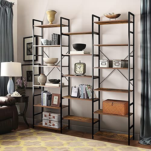 Oneinmil 6-Shelf Corner Bookshelf, Industrial Corner Shelf Stand Bookcase, Large Book Shelf With Metal Frame Open Storage Corner Cabinet For Living Room Home Office, Retro Brown #TOP6