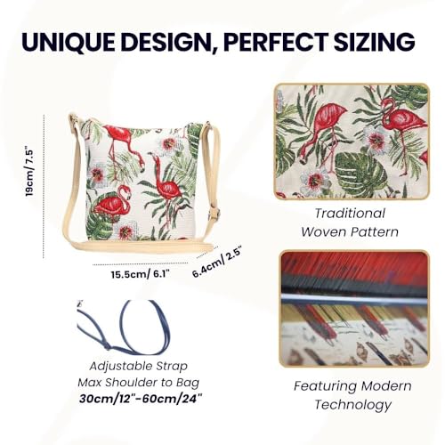 Signare Tapestry Small Crossbody Bag Sling Bag for Women with Pink and Green Flamingo Design (SLING-FLAM)2
