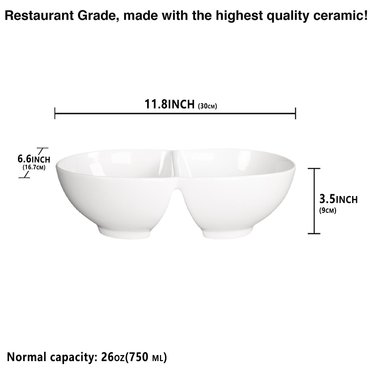 Creative Home Chip and Dip Bowl Set, Ceramic Divider Bowl, Plate, 1.55-Quart Moisture-Proof Cereal Bowl, Buffet Serving Set, Dishwasher, Microwave, Oven Safe, 11.8 Inch