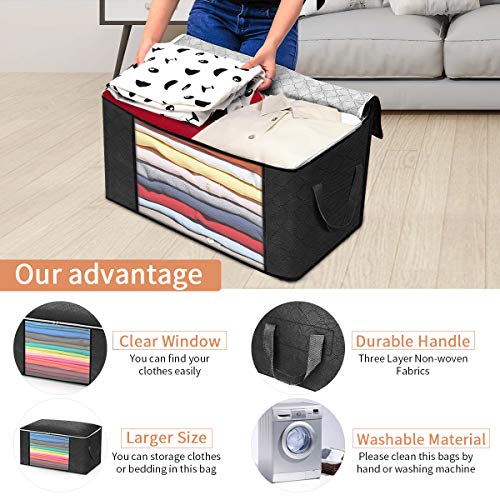 king do way Closet Organizer Clothes Storage Bags Large Capacity Storage Organizers with Reinforced Handle,Stainless Steel Zipper,3 Layer Fabric for Comforters,Bedding,Blankets and Clothing,24 Gallon