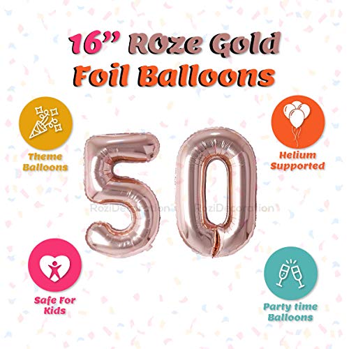 Image of Rozi Decoration 16? Inch Rose Gold 50th Number Balloon Decoration | 50th Anniversary Decoration Items | 50 Number Foil Balloons for Birthday Decoration Items Pack of 2 Pcs