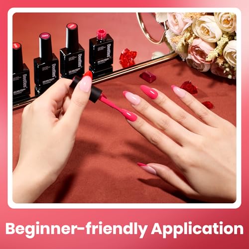 Image of Beetles Red Gel Nail Polish Set - Crimson Horizon 6 Colors Gel Polish Kit Burgundy Bloody Red Pink Colors Soak off UV LED Lamp Needed Manicure DIY Home Gifts for Women