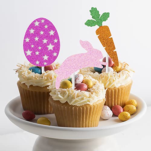 30 Pcs Happy Easter Party Decorations Glitter Cupcake Topper Colorful Easter Eggs And Bunny Cupcake Topper For Spring Themed Birthday Party Supplies #TOP6