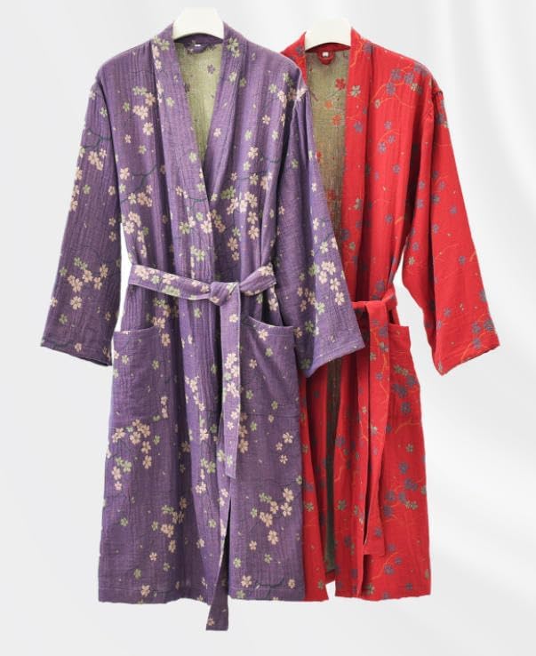Soft Cotton Japanese Sleepwear Kimono Yukata Lightweight Bathrobe Nightgown Breathable Pajamas Set Women - Image 3