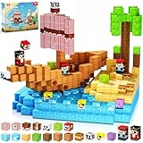 ToyUnited 100PCS Magnetic Blocks Build Pirate-Ship Set, Magnetic Building Blocks Cubes, Fun Cute Sensory Stacking Toys for Kids Ages 3 4 5 6 7 8 9 10 Year Old Boys Girls Gifts