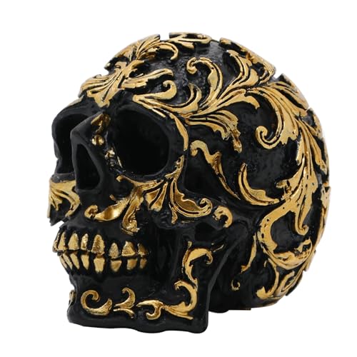 Figura Decorativa Calavera Gótica 9.2 cm Resina Negra y Dorada miniatura 6