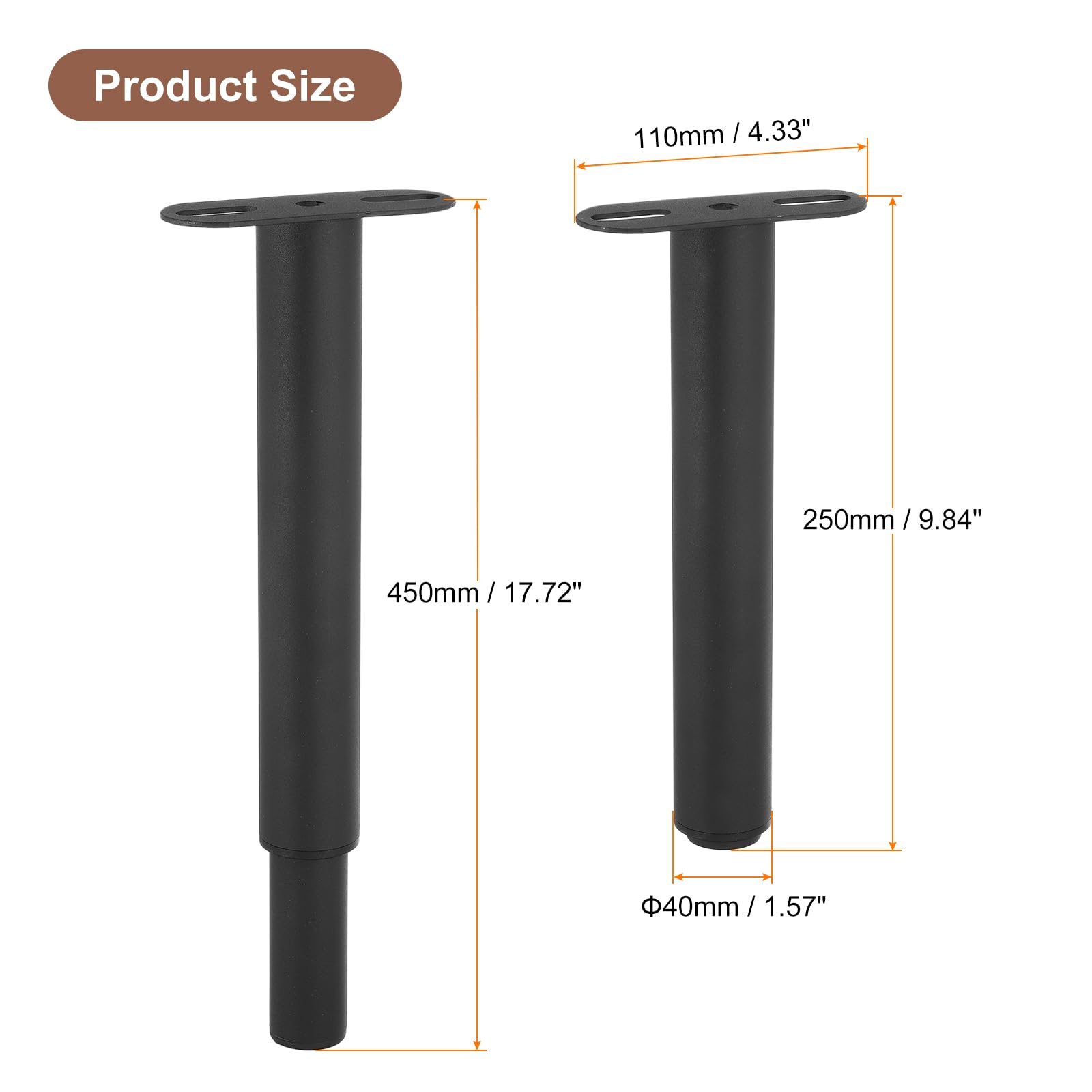 uxcell Set di 2 gambe di supporto centrali in metallo regolabili in altezza totale da 45 cm, gambe di ricambio per telaio letto con base larga, gambe di supporto a doghe per letto, divano, mobili,