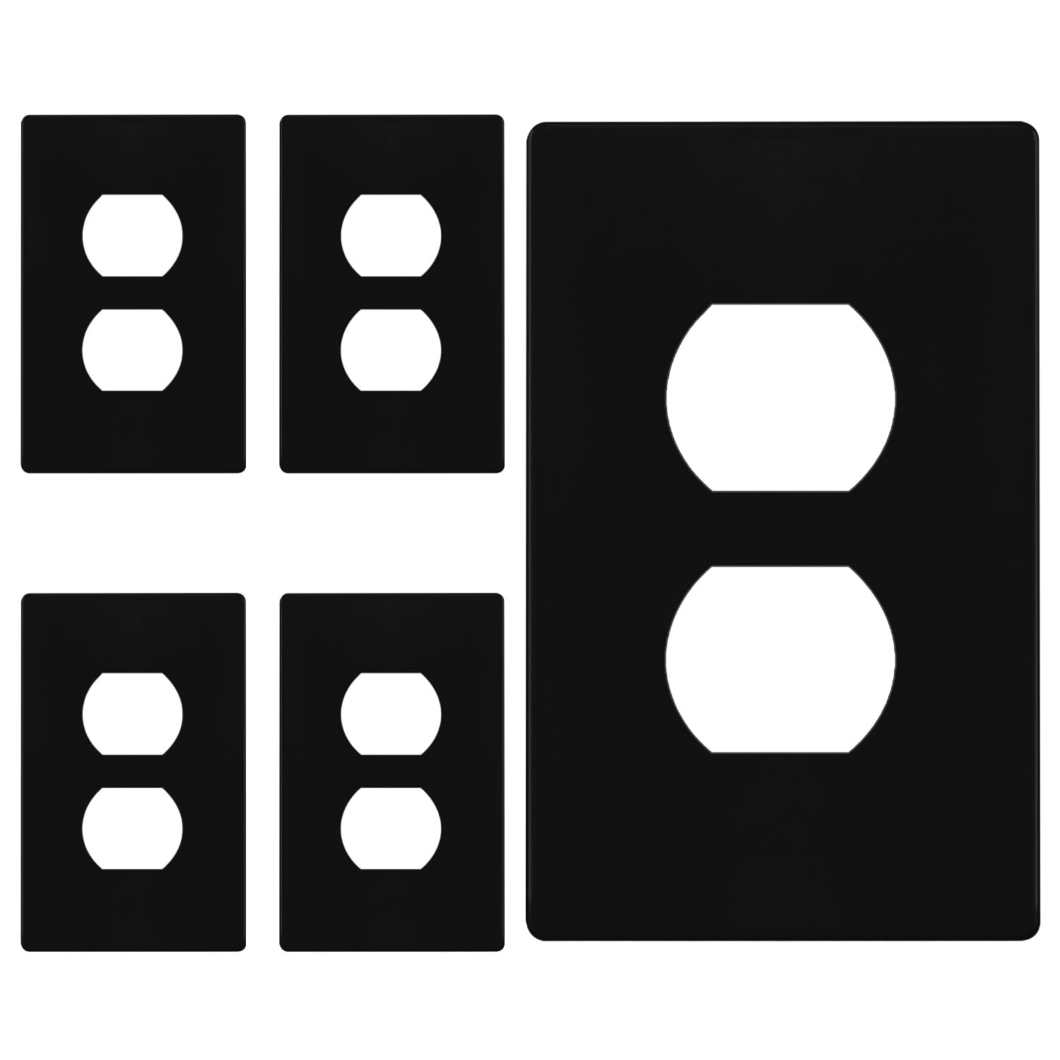 ENERLITES 5 Pack Screwless Duplex Outlet Covers Wall Plate, 1-Gang, Black