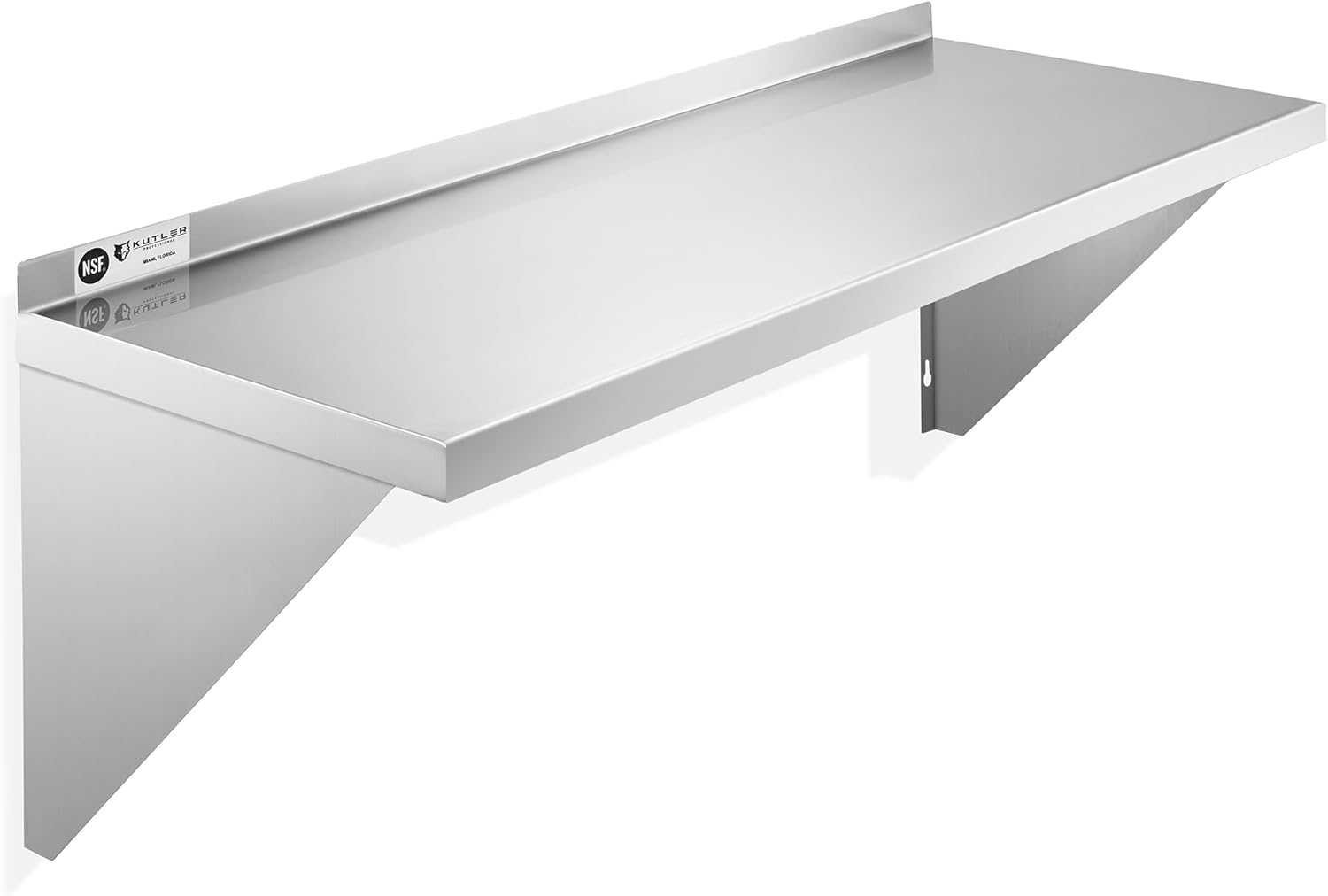 KUTLER Stainless Steel Shelf - 18" x 48", NSF Commercial Wall Mount Shelves with Backsplash, Floating Metal Shelving for Restaurant, Kitchen, Home
