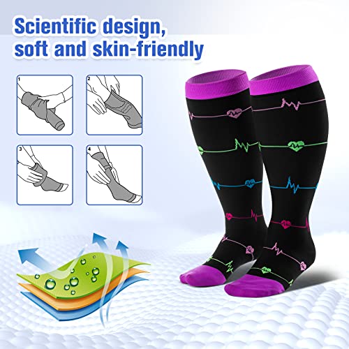 Image of 4Pairs Plus Size Compression Socks For Women&Men,Wide Calf Knee High Socks | Bropite plus-size knee high compression socks,wide calves for circulation swelling pregnancy nurses and travel