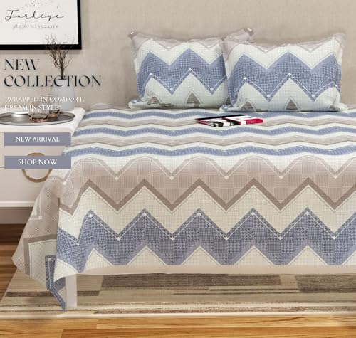 Image of BSB HOME 100% Cotton Feel Double Bed Bedsheet Set | 144 TC Soft & Breathable | Beige Pink and Grey Wave Print with 2 Pillow Covers | Wrinkle Free | for Bedroom (90 x 90 Inches)