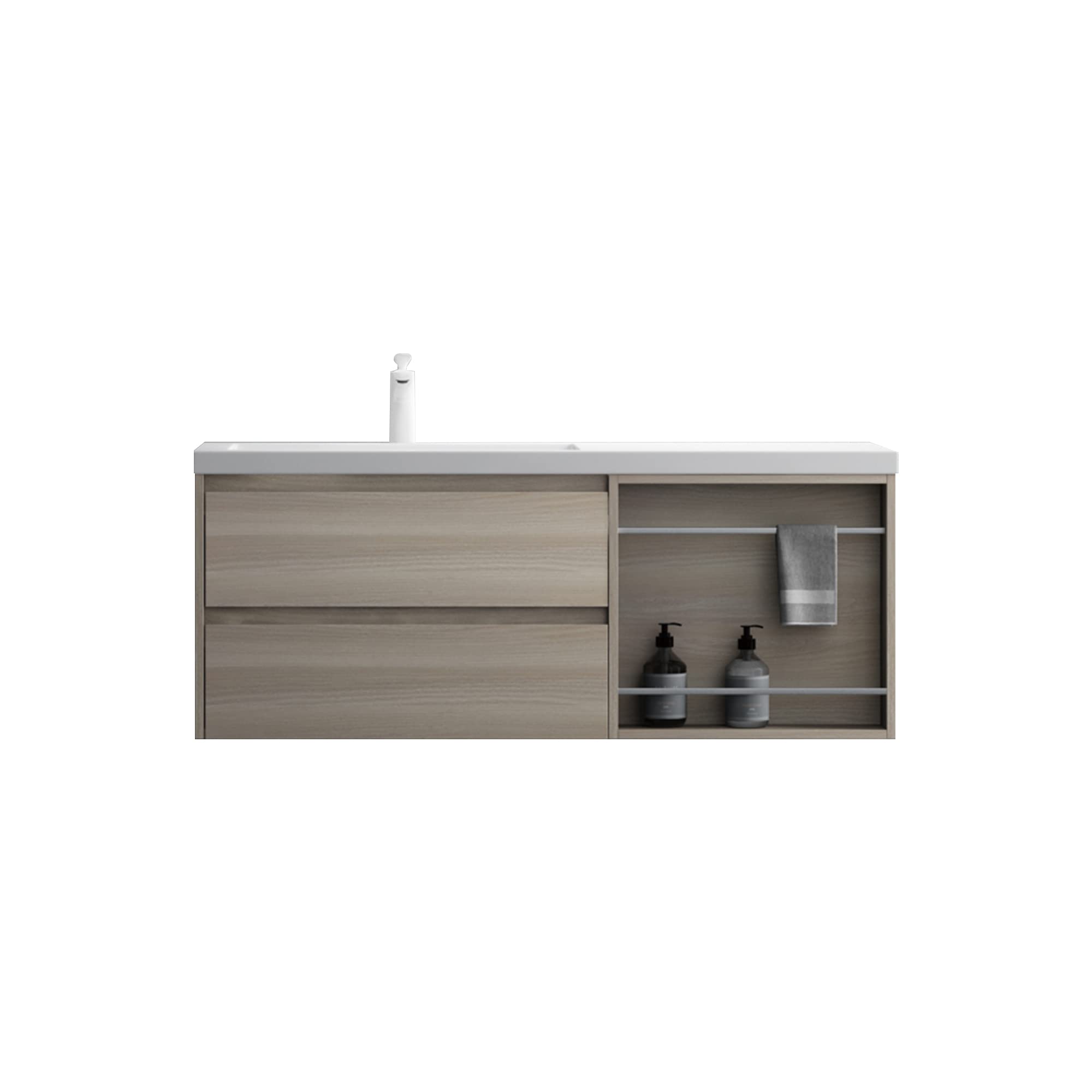 doporro Mobile Bagno Sospeso Mobile Sottolavabo 120x46x49 cm con Lavabo | Marrone Chiaro, Open F148 Colossum820