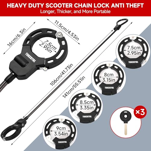 Image of Heavy Duty Scooter Lock - 8mm Anti-Theft Chain Lock with 3 Keys, 94cm Weatherproof Security Lock for Electric Scooters, Bikes, Motorcycles