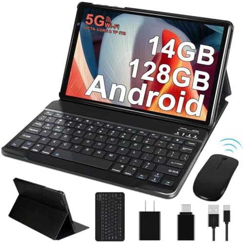 Image of Android Tablet 10 inch Android Tablets with 14GB RAM 128GB ROM, Octa-Core 2.0 GHz, 8000mAh Battery, 5G WiFi, BT 5.0, HD IPS Touchscreen, 5MP + 8MP Camera, Lastest Tablet with Keyboard Mouse Case,Black
