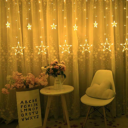 Bhclight 12 Stars 138 Led Star Lights, Curtain String Lights For Bedroom With 8 Lighting Modes,Waterproof Window Lights Ramadan Lights Outdoor Decorations Wedding - Warm White #TOP1