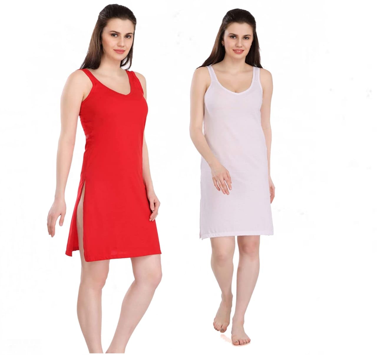 h & c Cotton Hosiery Kurti Slip Long Camisole Shamiz Plus Size Kurta Slip for Women, Pack of 2 (White & RED,3XL)-picture-54